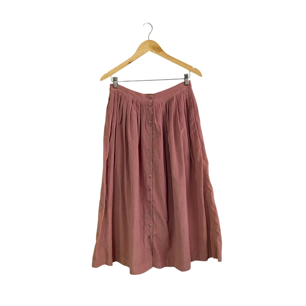 Vtg‎ J Crew Corduroy Button Front Midi Skirt 14 Cottagecore Dark Academia Pink